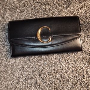Authentic Chloe black wallet with gold C LIKE NEW , Great for dress up and down